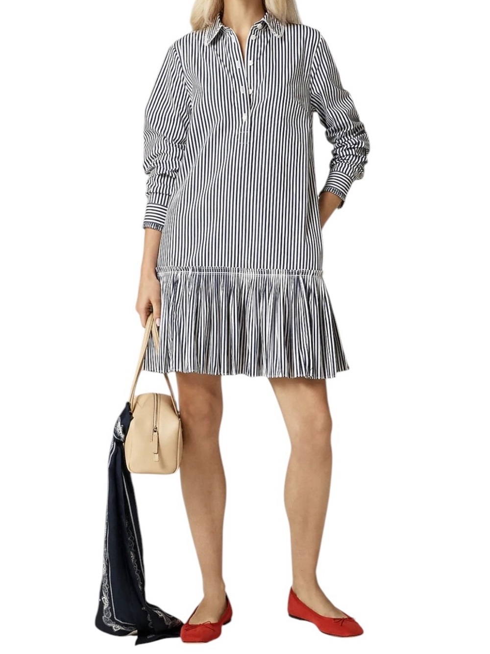 J Crew Amelia Striped Long Sleeve Cotton Poplin Shirt Dress Size Medium
